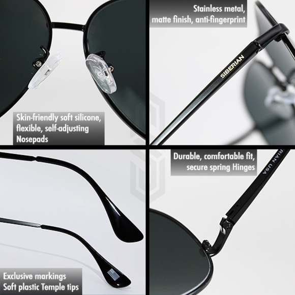 SIBERIAN Real Glass Lenses BLACK Classic Aviator Sunglasses Men/Women Size 60mm main image 13